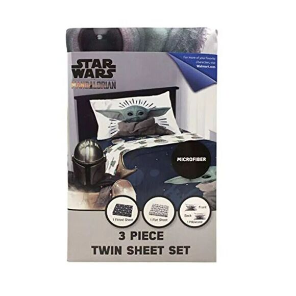 Star Wars The Mandalorian Soft Polyester 3 Piece Twin Bedding Sheet Set for Kids - Picture 1 of 4